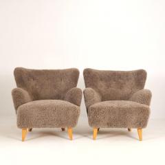 Ilmari Lappalainen Pair Of Ilmari Lappalainen Laila Armchairs Model 238 in Sheepskin Asko 1940s - 4597292