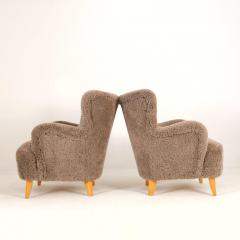 Ilmari Lappalainen Pair Of Ilmari Lappalainen Laila Armchairs Model 238 in Sheepskin Asko 1940s - 4597293