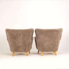 Ilmari Lappalainen Pair Of Ilmari Lappalainen Laila Armchairs Model 238 in Sheepskin Asko 1940s - 4597294