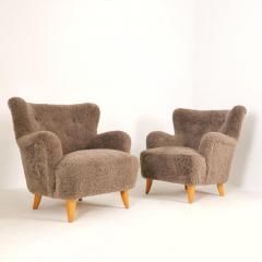 Ilmari Lappalainen Pair Of Ilmari Lappalainen Laila Armchairs Model 238 in Sheepskin Asko 1940s - 4597295