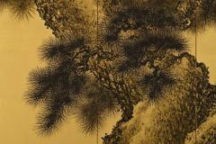 Imao Keisho Early 20th Century Japanese Screen Pair Ink Pine Trees on Gold - 4478543