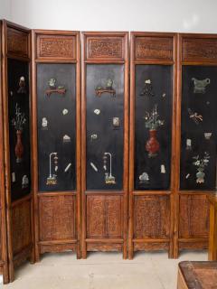 Important Chinese Jade Decorated Lacquered and Hardwood Six Fold Screen - 459256