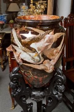 Important Glazed Ceramic Majolica Wear Vase on Stand - 524997