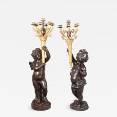 Important Pair of Gilt and Patinated Bronze Putti Torch res - 1448567