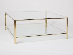 Important Square Two Tier Polished Bronze Coffee Table France 1970s - 3015997