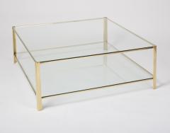 Important Square Two Tier Polished Bronze Coffee Table France 1970s - 3016016