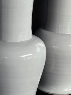 Imposing Pair Chinese Off white Glazed Ceramic Baluster Form Lamps - 4555962