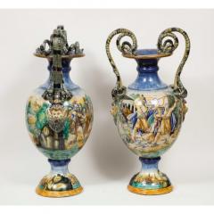 Imposing Pair of Large Antique Italian Majolica Snake Handled Vases - 1174706