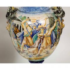 Imposing Pair of Large Antique Italian Majolica Snake Handled Vases - 1174707