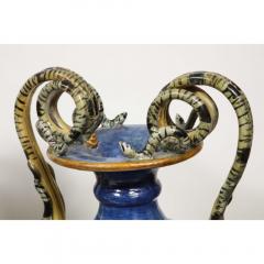 Imposing Pair of Large Antique Italian Majolica Snake Handled Vases - 1174710