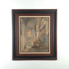 Impressionist Painting of a Cathedral Interior Early 20th Century - 4010903