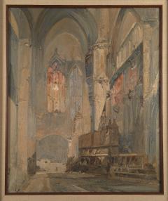 Impressionist Painting of a Cathedral Interior Early 20th Century - 4010904