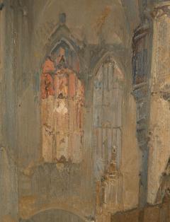 Impressionist Painting of a Cathedral Interior Early 20th Century - 4010906