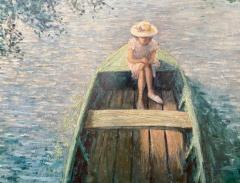 Impressionistic Print On Canvas of A Boat on the Marne after Henri Lebasque - 3395220