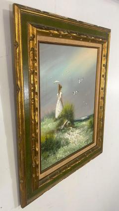 Impressionistic Seascape Oil on Canvas Painting of a Lady and Seagulls - 3307481