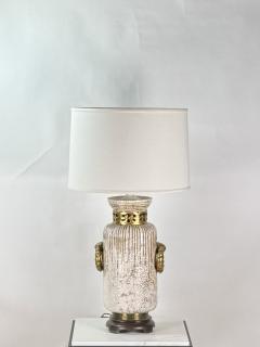 Impressive Crackled Cream and Gilt Glazed Ceramic Lamp with Custom Linen Shade - 4341614