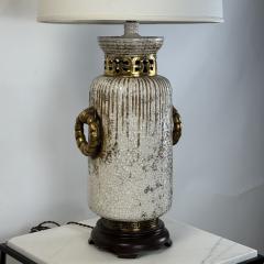 Impressive Crackled Cream and Gilt Glazed Ceramic Lamp with Custom Linen Shade - 4341615