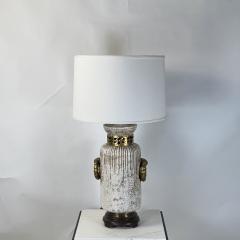 Impressive Crackled Cream and Gilt Glazed Ceramic Lamp with Custom Linen Shade - 4341616