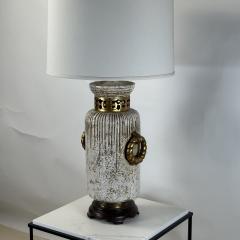 Impressive Crackled Cream and Gilt Glazed Ceramic Lamp with Custom Linen Shade - 4341617