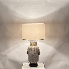 Impressive Crackled Cream and Gilt Glazed Ceramic Lamp with Custom Linen Shade - 4341619