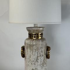 Impressive Crackled Cream and Gilt Glazed Ceramic Lamp with Custom Linen Shade - 4341620