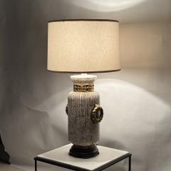 Impressive Crackled Cream and Gilt Glazed Ceramic Lamp with Custom Linen Shade - 4341623