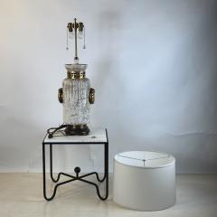Impressive Crackled Cream and Gilt Glazed Ceramic Lamp with Custom Linen Shade - 4341624