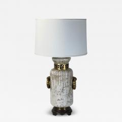 Impressive Crackled Cream and Gilt Glazed Ceramic Lamp with Custom Linen Shade - 4344217