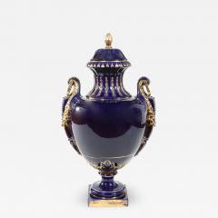 Impressive Gilt Gold Cobalt Porcelain Covered Urn - 1342871