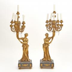 Impressive Pair 19th Century Gilded Bronze Ormolu Six Light Figural Candelabra - 4796478