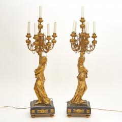 Impressive Pair 19th Century Gilded Bronze Ormolu Six Light Figural Candelabra - 4796479