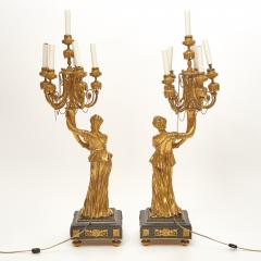Impressive Pair 19th Century Gilded Bronze Ormolu Six Light Figural Candelabra - 4796480