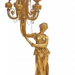 Impressive Pair 19th Century Gilded Bronze Ormolu Six Light Figural Candelabra - 4796484