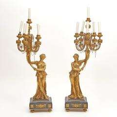 Impressive Pair 19th Century Gilded Bronze Ormolu Six Light Figural Candelabra - 4796558