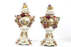 Impressive Pair German Porcelain Covered Urn Centerpieces - 1334598