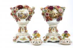 Impressive Pair German Porcelain Covered Urn Centerpieces - 1334599