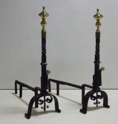 Impressive Pair of 18th Century Brass and Iron Andirons - 1975374