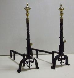 Impressive Pair of 18th Century Brass and Iron Andirons - 1975375