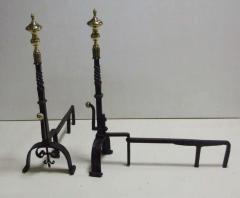 Impressive Pair of 18th Century Brass and Iron Andirons - 1975377