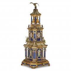 Impressive large antique Austrian enamel silver gilt and lapis lazuli clock set - 3269001