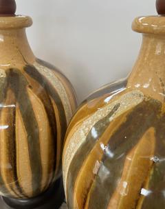 Impressively Large 1960s Ovoid form Drip Glaze Ceramic Lamps - 3470065