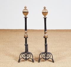 Impressively Scaled Iron and Brass Andirons - 3958785