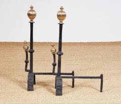 Impressively Scaled Iron and Brass Andirons - 3958790