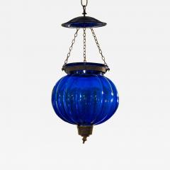 Indian Export Cobalt Blue Glass Hanging Lantern - 4483856
