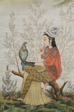 Indian Painting of Lady with Falcon on Silk  - 4118276