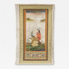Indian Painting of Lady with Falcon on Silk  - 4120225