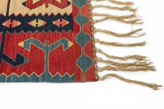Indigenous American Woven Patterned Red Blue and Beige Rectangular Fringed Rug - 4671395
