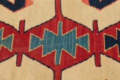 Indigenous American Woven Patterned Red Blue and Beige Rectangular Fringed Rug - 4671398