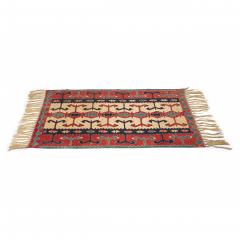 Indigenous American Woven Patterned Red Blue and Beige Rectangular Fringed Rug - 4716947