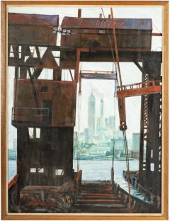 Industrial Chic Oil Painting of the Brooklyn New York Ship Yards - 3935844